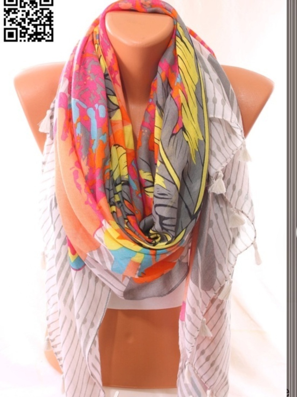 Colorful Floral & Abstract Lightweight Women's Scarf in Pink, Orange & Gray